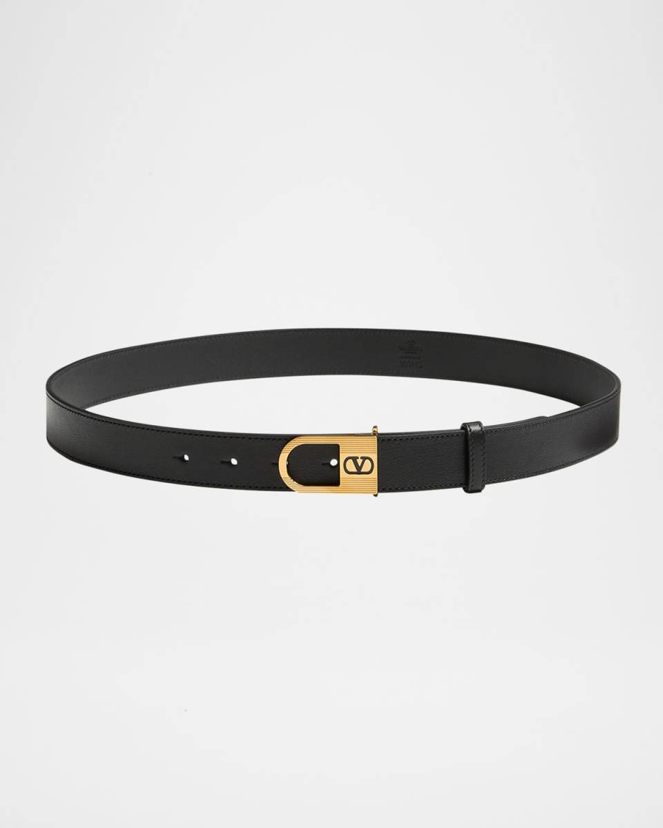 VLogo Signature Enameled Logo Leather Belt, 30